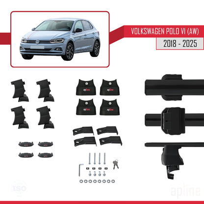 Compatible avec Volkswagen Polo 6 (AW) 2018-2025 ACE-4 Barres de Toit Railing Porte-Bagages de Voiture Noir Aluminium 2 Barres