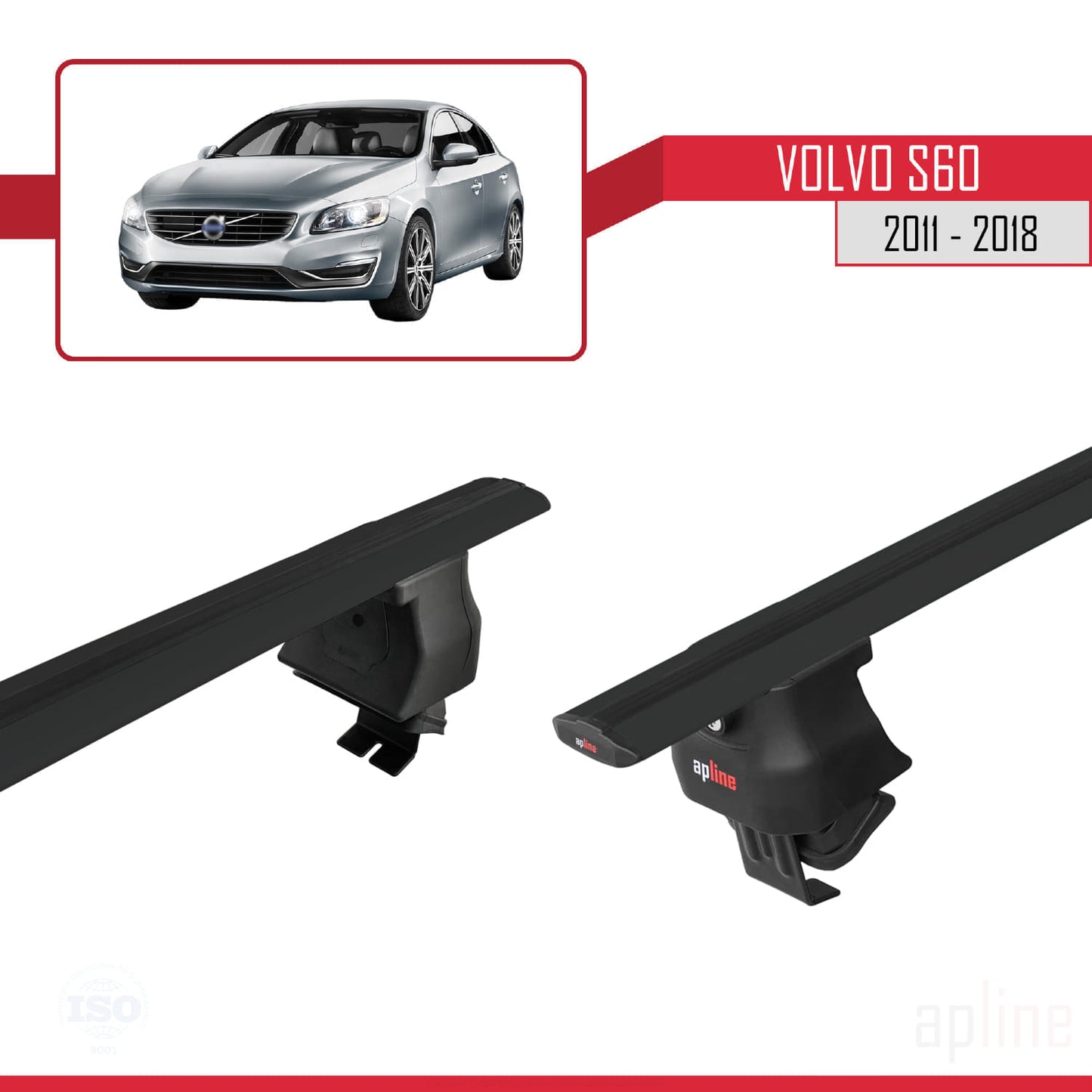 Compatible avec Volvo S60 II 2011-2018 ACE-4 Barres de Toit Railing Porte-Bagages de Voiture Noir Aluminium 2 Barres