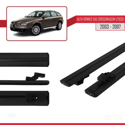 Kompatibel mit Alfa Romeo 156 (T932) Crosswagon 2003-2007 Basismodell Dachgepäckträger, schwarzes Aluminium, 2 Stangen