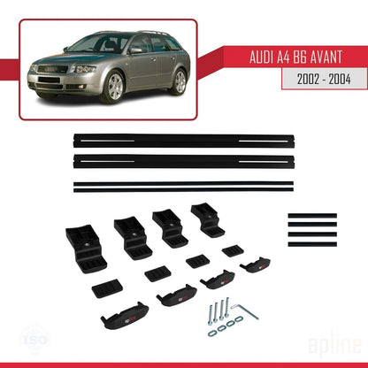 Compatible avec A4 (B6) Avant 2002-2004 BASIC Model Barres de Toit Railing Porte-Bagages de Voiture Noir Aluminium 2 Barres