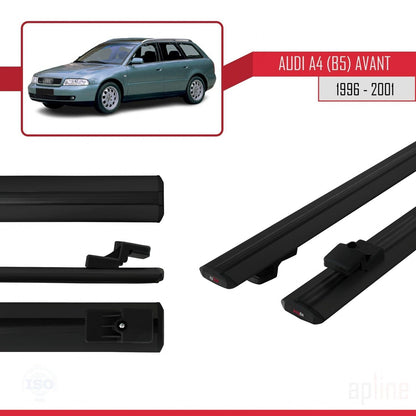 Compatible avec A4 (B5) Avant 1996-2001 BASIC Model Barres de Toit Railing Porte-Bagages de Voiture Noir Aluminium 2 Barres