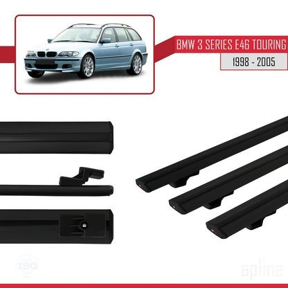 Compatibile con BMW Serie 3 (E46) Touring 1999-2005 modello BASIC Barre portatutto per auto Portapacchi in alluminio nero 3 barre