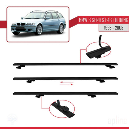 Compatibile con BMW Serie 3 (E46) Touring 1999-2005 modello BASIC Barre portatutto per auto Portapacchi in alluminio nero 3 barre