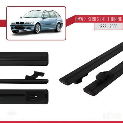 Compatibile con BMW Serie 3 (E46) Touring 1999-2005 modello BASIC Barre portatutto per auto Portapacchi in alluminio nero 2 barre