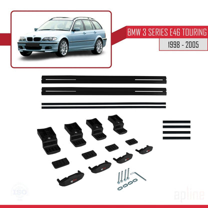 Compatibile con BMW Serie 3 (E46) Touring 1999-2005 modello BASIC Barre portatutto per auto Portapacchi in alluminio nero 2 barre