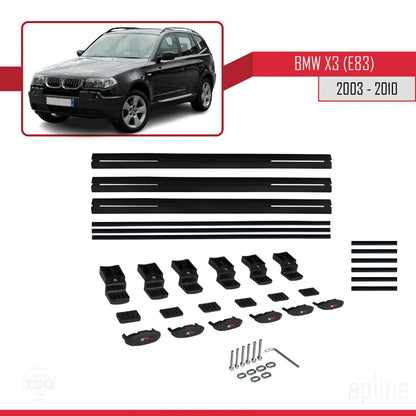 Compatibile con BMW X3 (E83) modello BASIC 2003-2010 Barre portatutto per auto Portapacchi in alluminio nero 3 barre