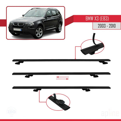 Compatibile con BMW X3 (E83) modello BASIC 2003-2010 Barre portatutto per auto Portapacchi in alluminio nero 3 barre