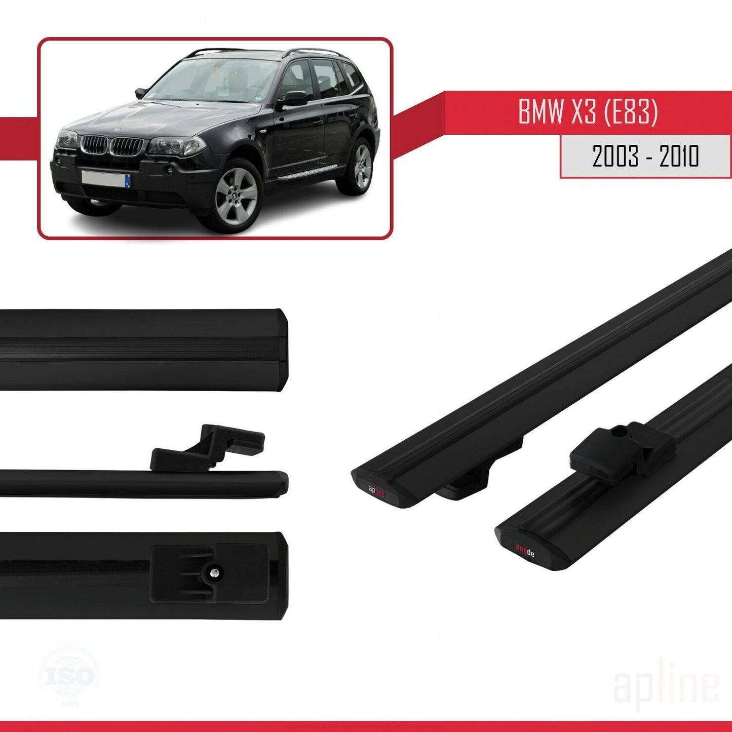 Compatibile con BMW X3 (E83) modello BASIC 2003-2010 Barre portatutto per auto Portapacchi in alluminio nero 2 barre