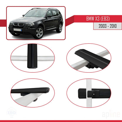 Compatibile con BMW X3 (E83) modello BASIC 2003-2010 Barre portatutto per auto Portapacchi in alluminio nero 2 barre