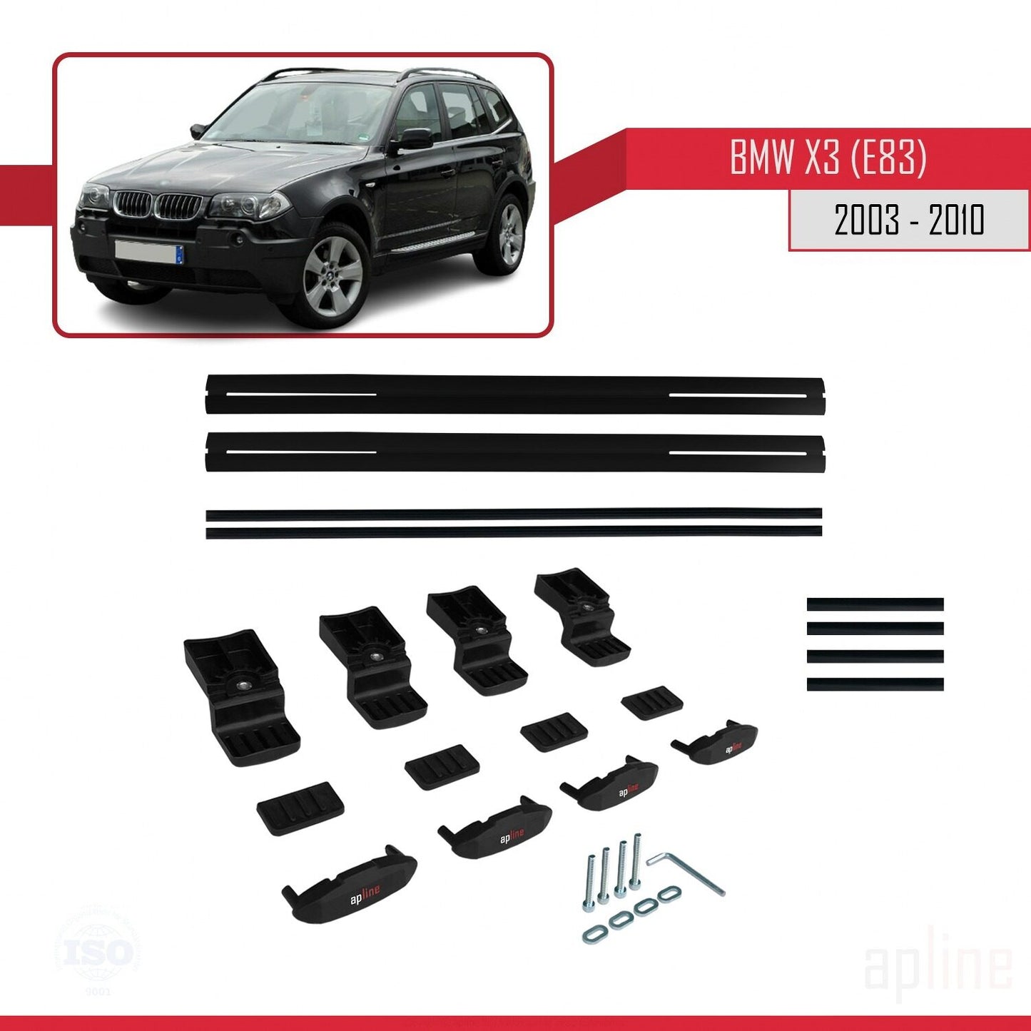 Compatibile con BMW X3 (E83) modello BASIC 2003-2010 Barre portatutto per auto Portapacchi in alluminio nero 2 barre