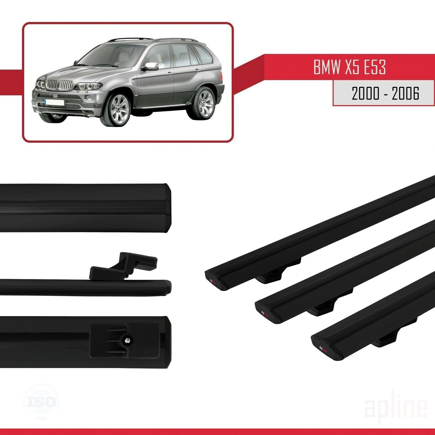 Compatible avec BMW X5 (E53) 2000-2006 BASIC Model Barres de Toit Railing Porte-Bagages de Voiture Noir Aluminium 3 Barres