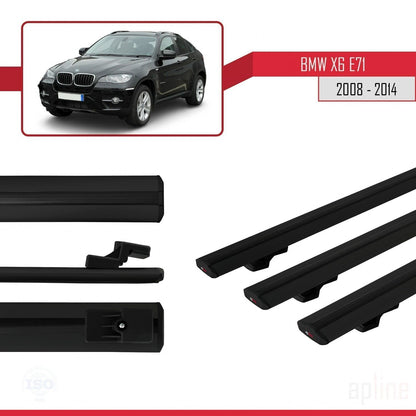 Compatible avec BMW X6 (E71) 2008-2014 BASIC Model Barres de Toit Railing Porte-Bagages de Voiture Noir Aluminium 3 Barres