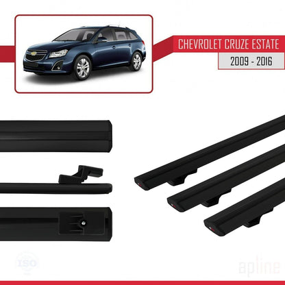 Kompatibel mit Chevrolet Cruze (J300) 2009-2016 Basismodell Dachgepäckträger, schwarzes Aluminium, 3 Stangen