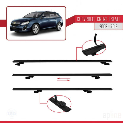 Kompatibel mit Chevrolet Cruze (J300) 2009-2016 Basismodell Dachgepäckträger, schwarzes Aluminium, 3 Stangen
