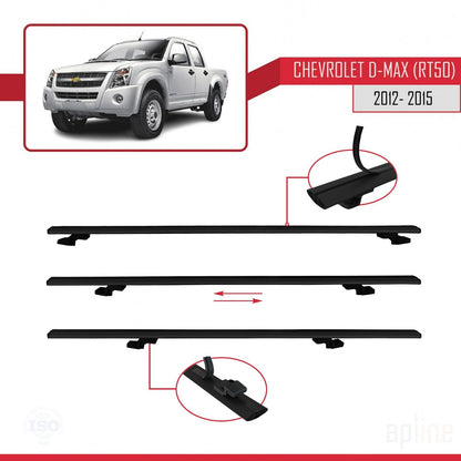 Kompatibel mit Chevrolet D-Max (RT50) 2012-2015 BASIC Modell Dachgepäckträger, schwarzes Aluminium, 3 Stangen