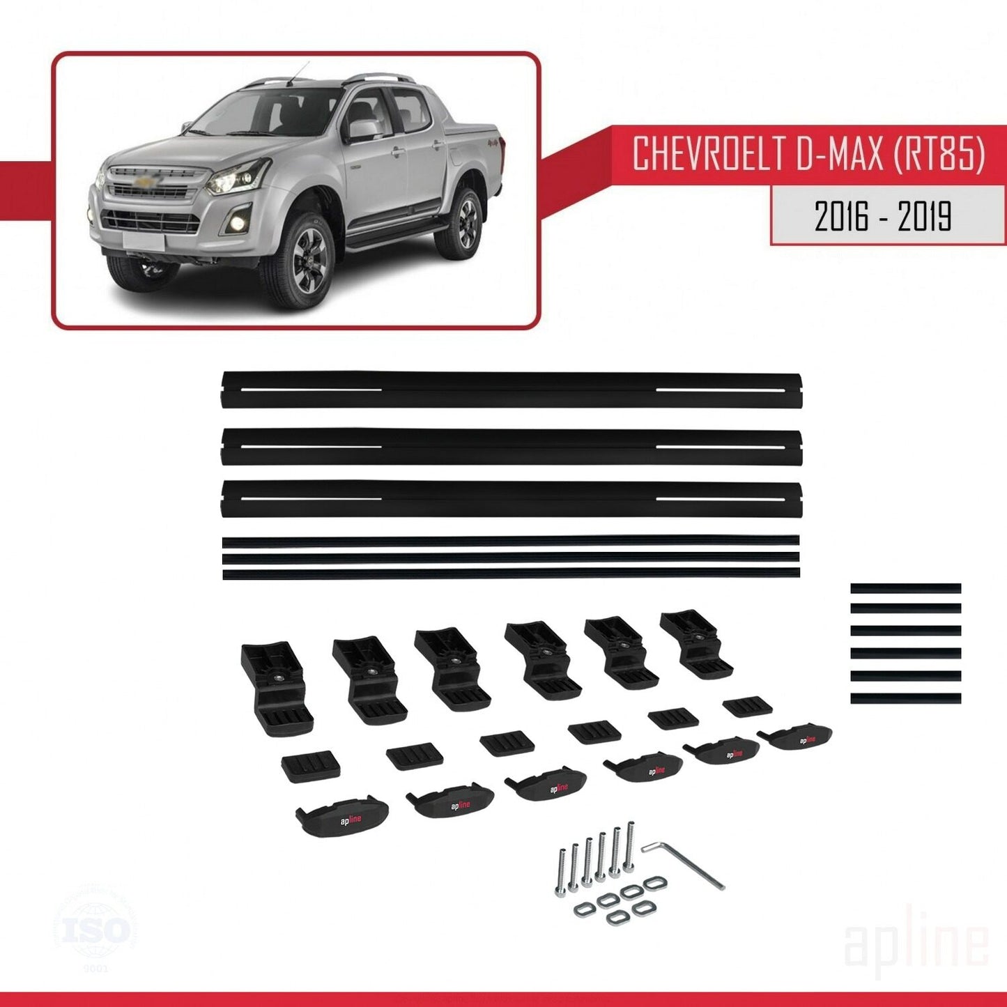 Compatible avec Chevrolet D-Max (RT85) 2016-2019 BASIC Model Barres de Toit Railing Porte-Bagages de Voiture Noir Aluminium 3 Barres