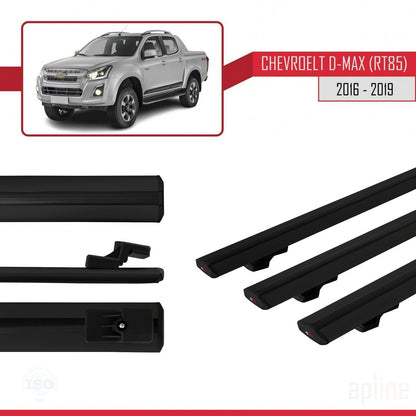 Compatible avec Chevrolet D-Max (RT85) 2016-2019 BASIC Model Barres de Toit Railing Porte-Bagages de Voiture Noir Aluminium 3 Barres