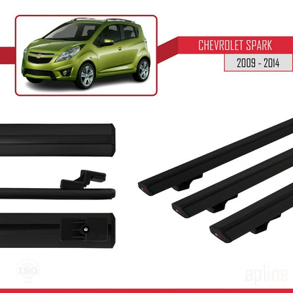 Kompatibel mit Chevrolet Spark (M300) 2009-2014 Basismodell Dachreling Gepäckträger Schwarz Aluminium 3-Stangen