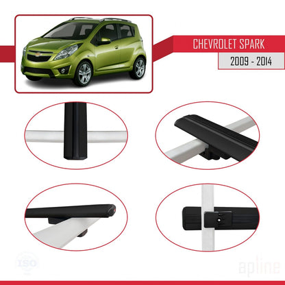 Kompatibel mit Chevrolet Spark (M300) 2009-2014 Basismodell Dachreling Gepäckträger Schwarz Aluminium 3-Stangen