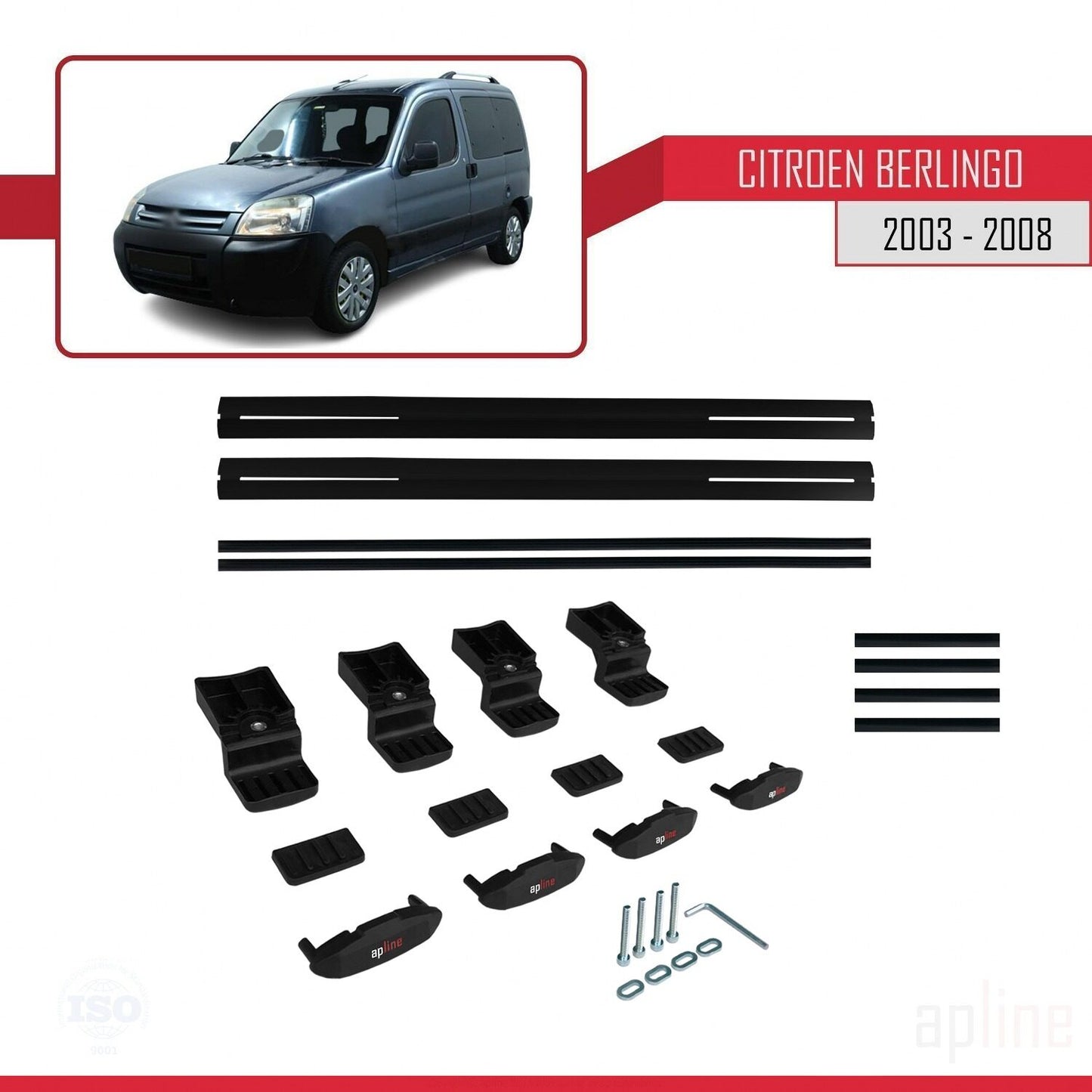 Compatible avec Citroen Berlingo (M59) 2003-2008 BASIC Model Barres de Toit Railing Porte-Bagages de Voiture Noir Aluminium 2 Barres