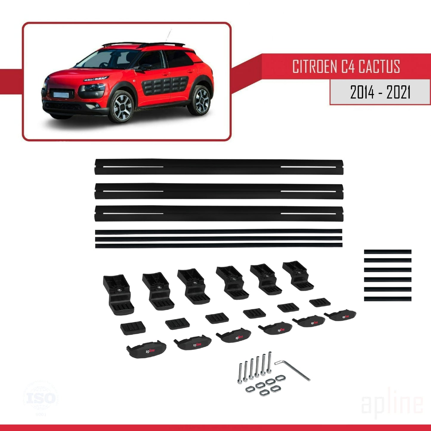 Compatible avec Citroen C4 Cactus 2014-2021 BASIC Model Barres de Toit Railing Porte-Bagages de Voiture Noir Aluminium 3 Barres