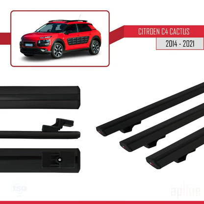 Compatible avec Citroen C4 Cactus 2014-2021 BASIC Model Barres de Toit Railing Porte-Bagages de Voiture Noir Aluminium 3 Barres
