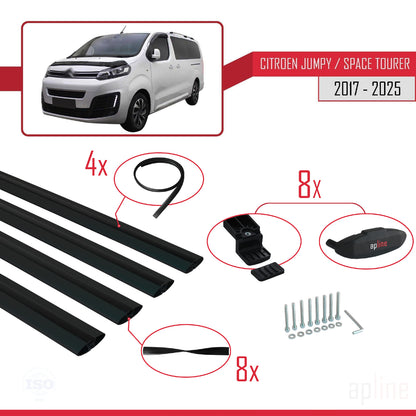 Compatible avec Citroen Jumpy 3 (K0) Space Tourer 2017-2025 BASIC Model Barres de Toit Railing Porte-Bagages de Voiture Noir Aluminium 4 Barres