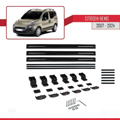 Compatible avec Citroen Nemo 3 (225) 2007-2024 BASIC Model Barres de Toit Railing Porte-Bagages de Voiture Noir Aluminium 3 Barres