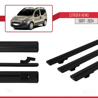 Compatible avec Citroen Nemo 3 (225) 2007-2024 BASIC Model Barres de Toit Railing Porte-Bagages de Voiture Noir Aluminium 3 Barres