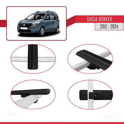 Compatible avec Dacia Dokker (K67) 2012-2024 BASIC Model Barres de Toit Railing Porte-Bagages de Voiture Noir Aluminium 2 Barres