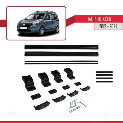 Compatible avec Dacia Dokker (K67) 2012-2024 BASIC Model Barres de Toit Railing Porte-Bagages de Voiture Noir Aluminium 2 Barres