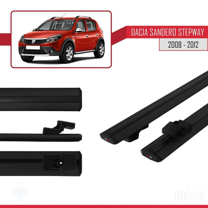 Kompatibel mit Dacia Sandero Stepway 2008-2012 Basismodell Dachgepäckträger, schwarzes Aluminium, 2 Stangen