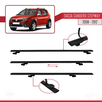 Kompatibel mit Dacia Sandero Stepway 2008-2012 Basismodell Dachgepäckträger, schwarzes Aluminium, 2 Stangen