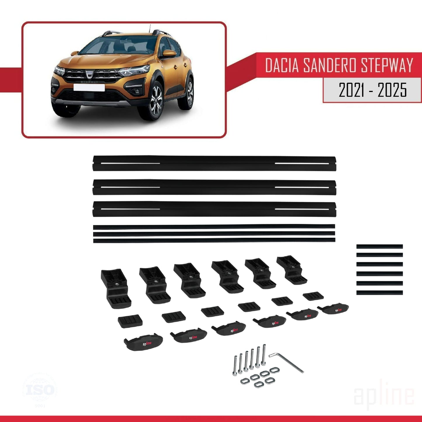 Compatible avec Dacia Sandero Stepway 3 2021-2025 BASIC Model Barres de Toit Railing Porte-Bagages de Voiture Noir Aluminium 3 Barres