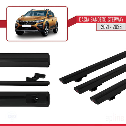 Compatible avec Dacia Sandero Stepway 3 2021-2025 BASIC Model Barres de Toit Railing Porte-Bagages de Voiture Noir Aluminium 3 Barres