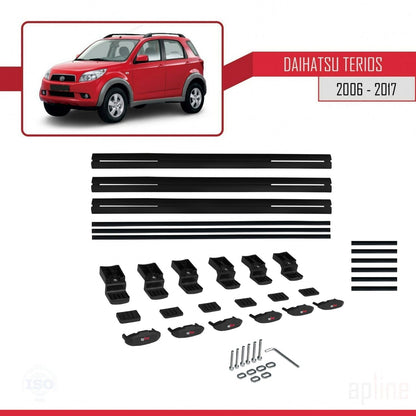 Kompatibel mit Daihatsu Terios 2 (J200) 2006-2017 Basismodell Dachgepäckträger, schwarzes Aluminium, 3 Stangen