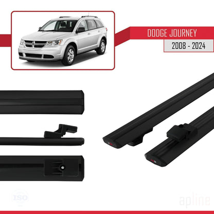 Kompatibel mit Dodge Journey 2008-2024 Basismodell Dachgepäckträger, schwarzes Aluminium, 2 Stangen