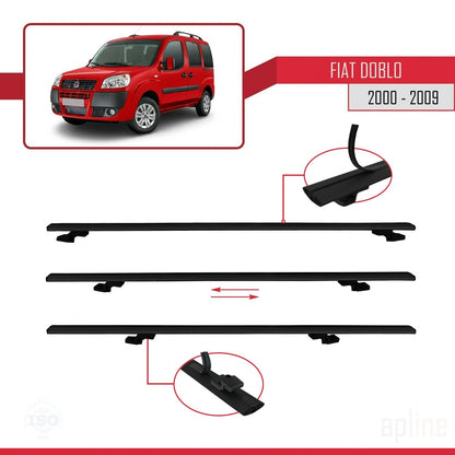 Compatible avec Fiat Doblo 2000-2009 BASIC Model Barres de Toit Railing Porte-Bagages de Voiture Noir Aluminium 2 Barres