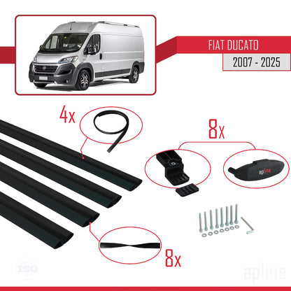 Compatible avec Fiat Ducato 3 2007-2025 BASIC Model Barres de Toit Railing Porte-Bagages de Voiture Noir Aluminium 4 Barres