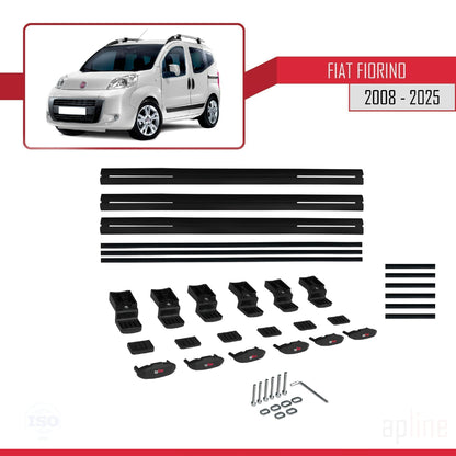 Compatible avec Fiat Fiorino 3 2008-2025 BASIC Model Barres de Toit Railing Porte-Bagages de Voiture Noir Aluminium 3 Barres