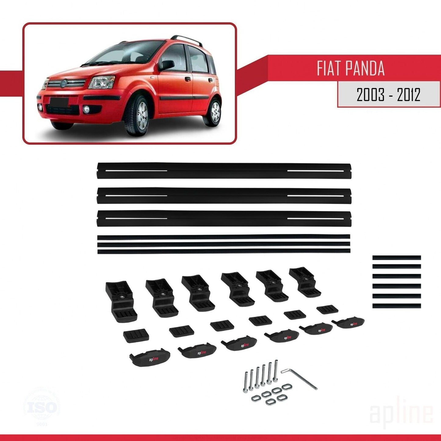 Compatible avec Fiat Panda 2 (169) 2003-2012 BASIC Model Barres de Toit Railing Porte-Bagages de Voiture Noir Aluminium 3 Barres