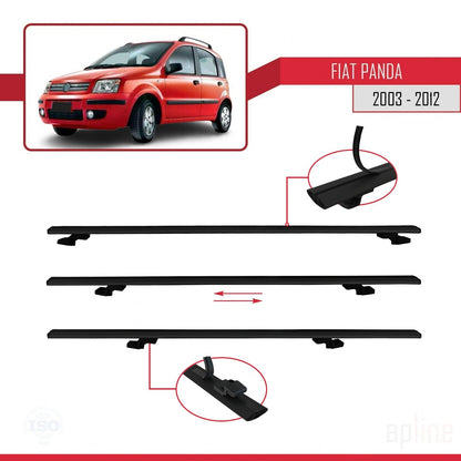 Compatible avec Fiat Panda 2 (169) 2003-2012 BASIC Model Barres de Toit Railing Porte-Bagages de Voiture Noir Aluminium 3 Barres