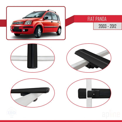 Compatible avec Fiat Panda 2 (169) 2003-2012 BASIC Model Barres de Toit Railing Porte-Bagages de Voiture Noir Aluminium 2 Barres