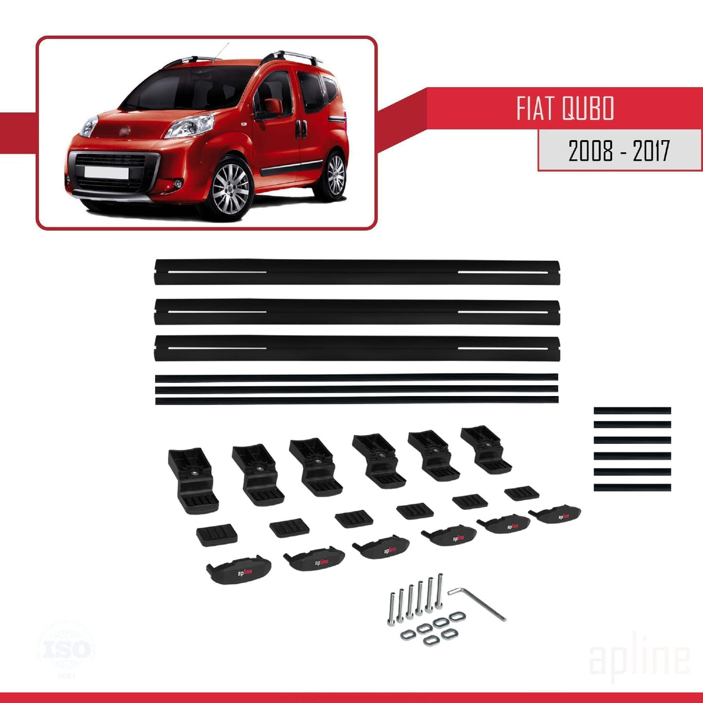 Compatible avec Fiat Qubo 2008-2017 BASIC Model Barres de Toit Railing Porte-Bagages de Voiture Noir Aluminium 3 Barres