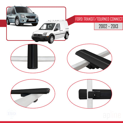 Compatible avec Ford Transit/Tourneo Connect 2002-2013 BASIC Model Barres de Toit Railing Porte-Bagages de Voiture Noir Aluminium 3 Barres