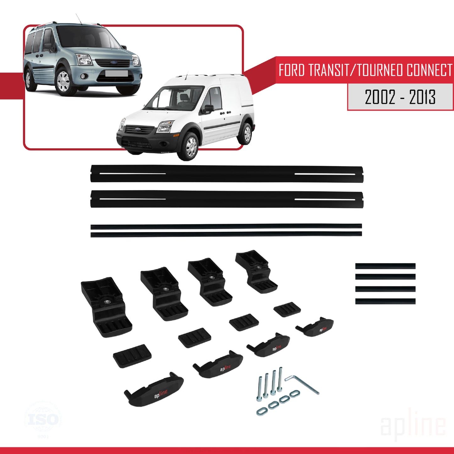 Compatible with Ford Transit/Tourneo Connect 2002-2013 BASIC Model Car Roof Rack Cross Bar Black Aluminium 2 Bars