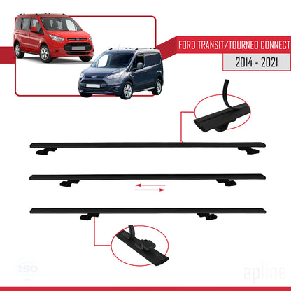 Compatible with Ford Transit/Tourneo Connect 2 2014-2021 BASIC Model Car Roof Rack Cross Bar Black Aluminium 3 Bars