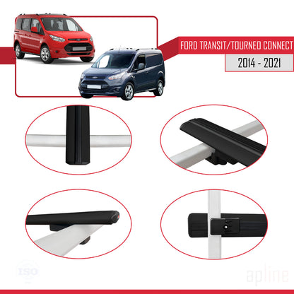 Compatible with Ford Transit/Tourneo Connect 2 2014-2021 BASIC Model Car Roof Rack Cross Bar Black Aluminium 4 Bars