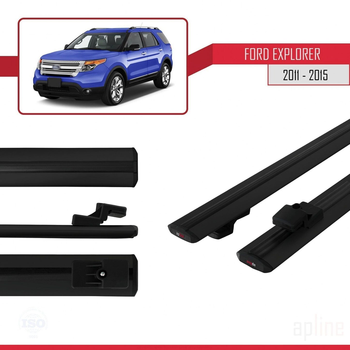Compatible avec Ford Explorer 5 (U502) Pre-Facelift 2011-2015 BASIC Model Barres de Toit Railing Porte-Bagages de Voiture Noir Aluminium 2 Barres