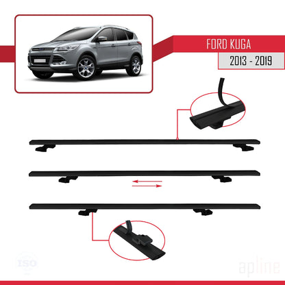 Compatible avec Ford Kuga 2 (C520) 2013-2019 BASIC Model Barres de Toit Railing Porte-Bagages de Voiture Noir Aluminium 3 Barres